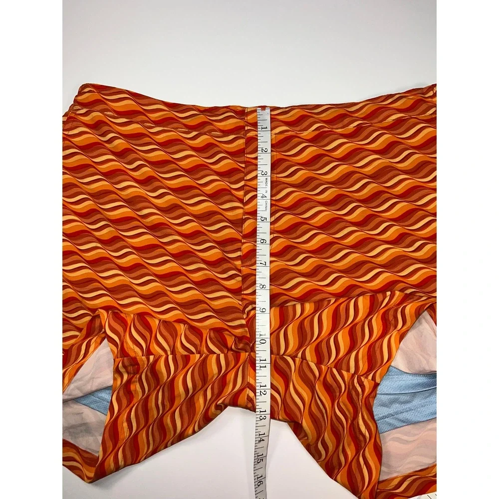 Fair Harbor Sextant Trunk Mens 34 Orange Retro Wave BreezeKnit Liner Swim Shorts